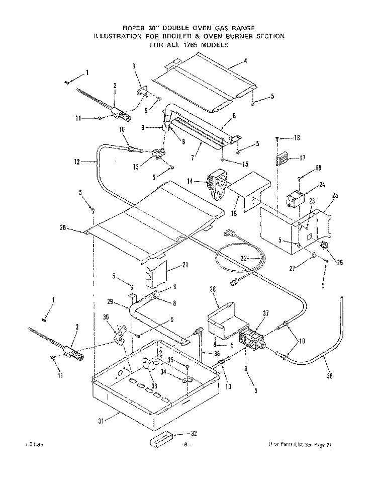 BODY Diagram and Parts List for 1765^0A  Whirlpool Range