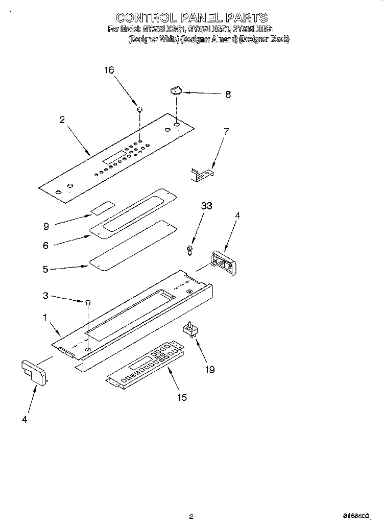 CONTROL PANEL Diagram and Parts List for GY395LXGB1  Whirlpool Range
