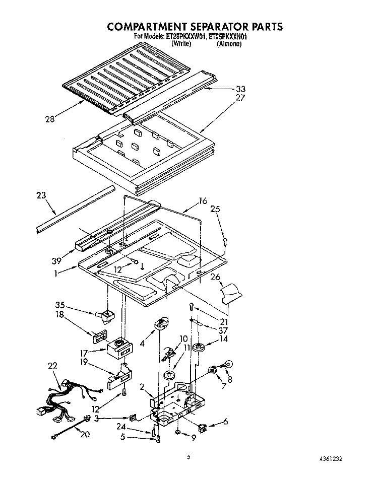 COMPARTMENT SEPARATOR Diagram and Parts List for ET25PKXXW01  Whirlpool Refrigerator