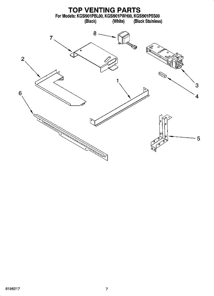TOP VENTING PARTS Diagram and Parts List for KGSI901PSS00  KitchenAid Range