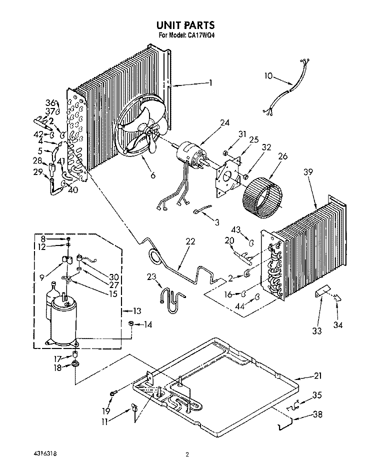 UNIT, LIT/OPTIONAL Diagram and Parts List for CA17WQ4  Whirlpool Air Conditioner