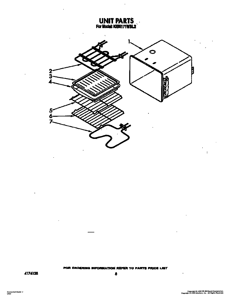 UNIT Diagram and Parts List for KEBI171WBL2  KitchenAid Wall Oven