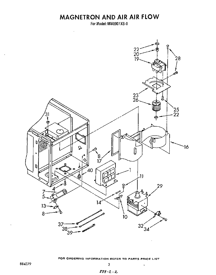 MAGNETRON AND AIR FLOW Diagram and Parts List for MW8901XS0  Whirlpool Microwave