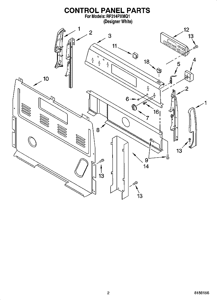 CONTROL PANEL PARTS Diagram and Parts List for RF314PXMQ1  Whirlpool Range
