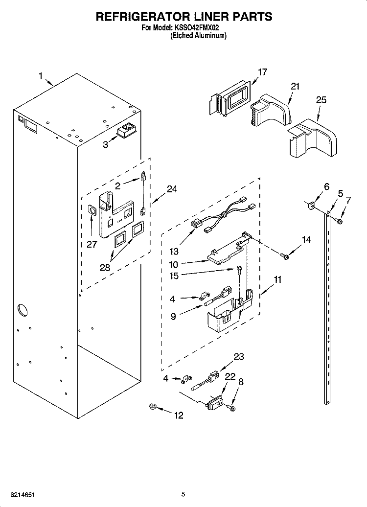 REFRIGERATOR LINER PARTS Diagram and Parts List for KSSO42FMX02  KitchenAid Refrigerator