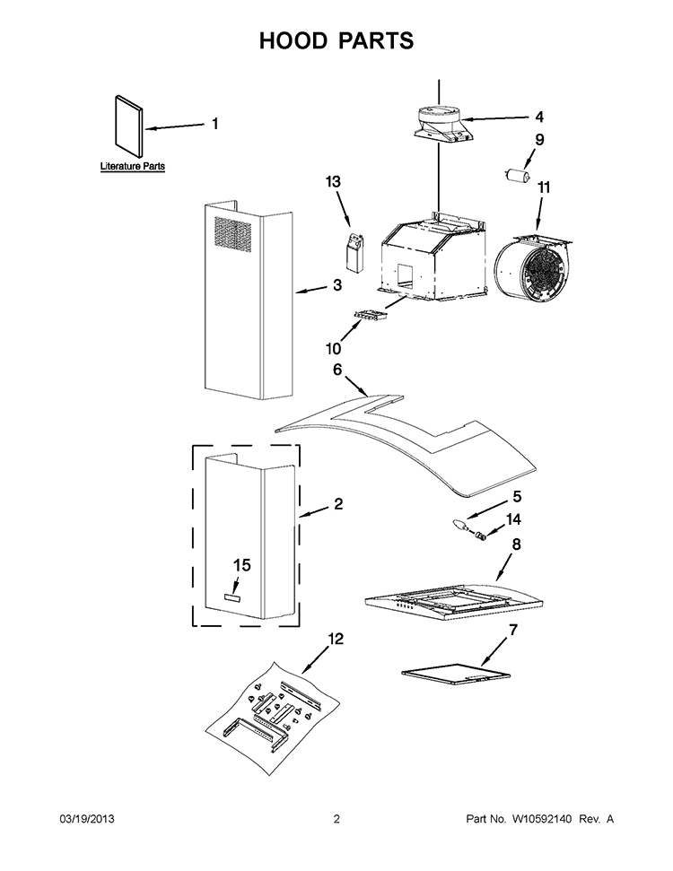 HOOD PARTS Diagram and Parts List for GXW6530DXS2  Whirlpool Range Hood
