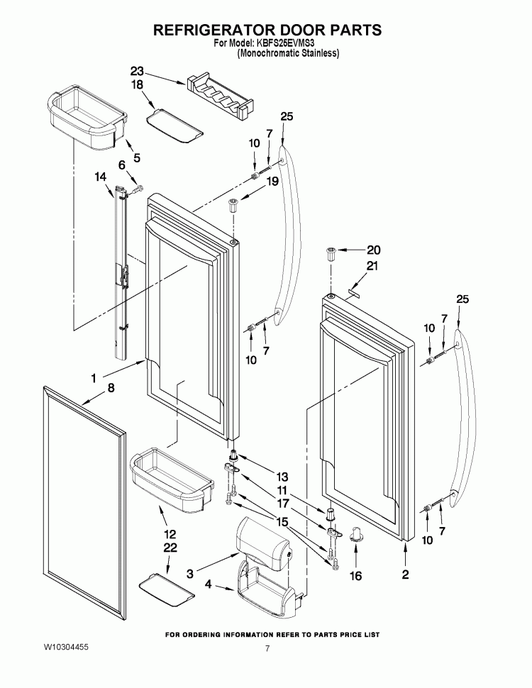 REFRIGERATOR DOOR PARTS Diagram and Parts List for KBFS25EVMS3  KitchenAid Refrigerator