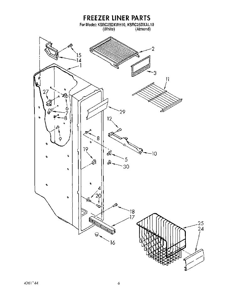 FREEZER LINER Diagram and Parts List for KSRC25DXAL10  KitchenAid Refrigerator