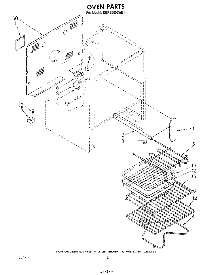 OVEN , LIT/OPTIONAL Diagram and Parts List for KERS505SWB1  KitchenAid Range