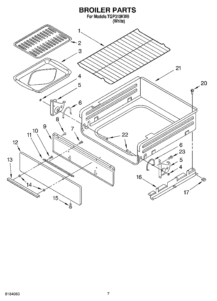BROILER Diagram and Parts List for TGP310KW0  Estate Range