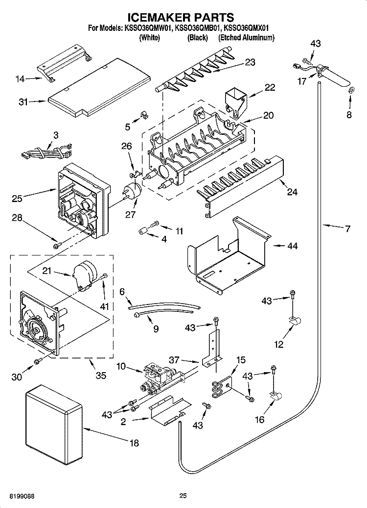 ICEMAKER PARTS Diagram and Parts List for KSSO36QMB01  KitchenAid Refrigerator