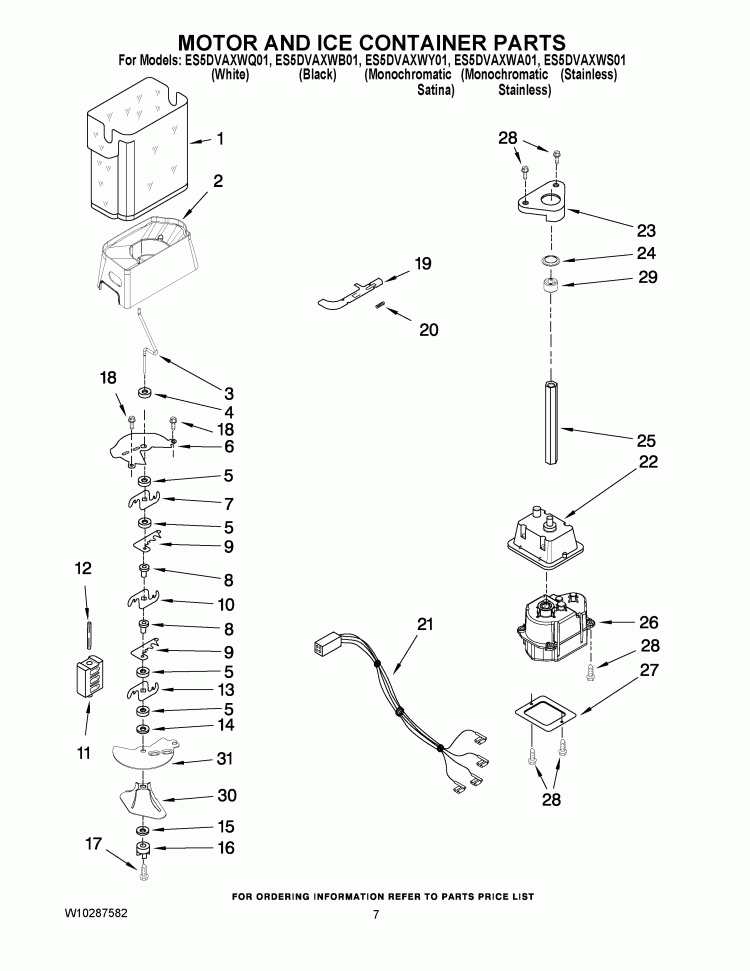 MOTOR AND ICE CONTAINER PARTS Diagram and Parts List for ES5DVAXWS01  Whirlpool Refrigerator
