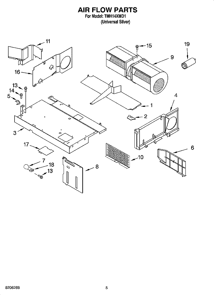 AIR FLOW PARTS Diagram and Parts List for TMH14XMD1  Estate Microwave