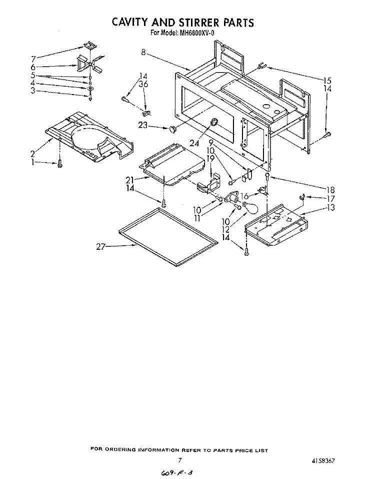 CAVITY AND STIRRER Diagram and Parts List for MH6600XV0  Whirlpool Microwave