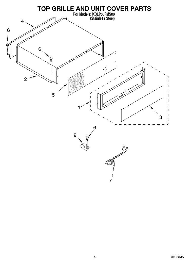 TOP GRILLE AND UNIT COVER PARTS Diagram and Parts List for KBLP36FMS00  KitchenAid Refrigerator