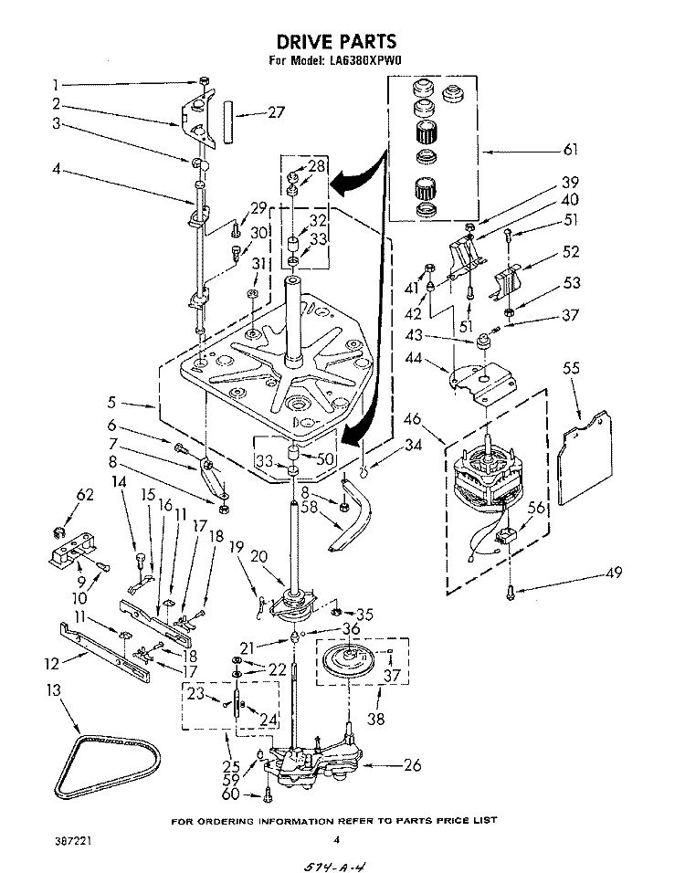 DRIVE Diagram and Parts List for LA6380XPW0  Whirlpool Washer