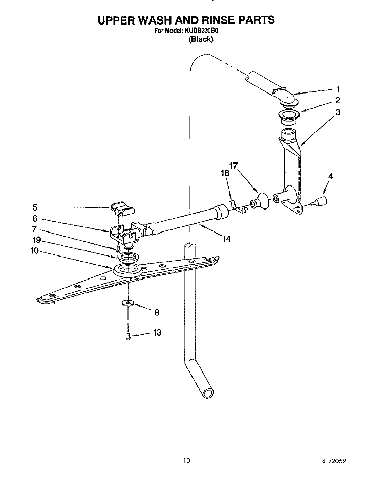 UPPER WASH AND RINSE Diagram and Parts List for KUDB230B0  KitchenAid Dishwasher