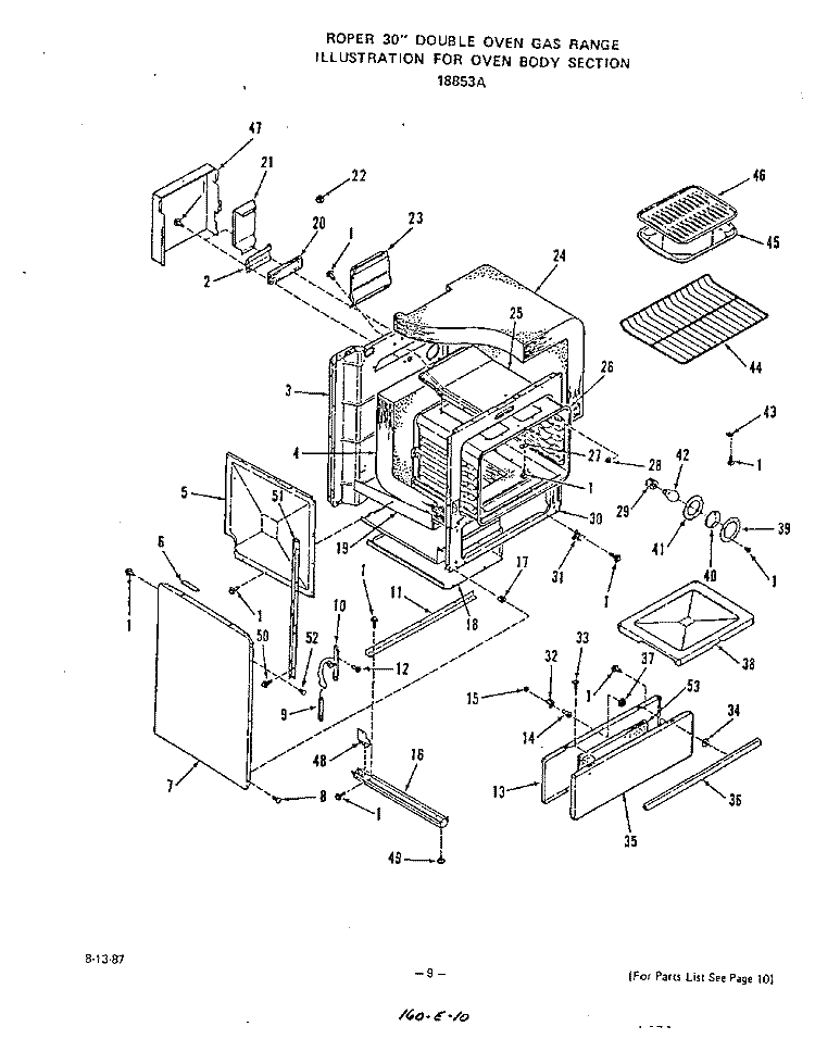 OVEN BODY Diagram and Parts List for 1885W3A  Roper Range