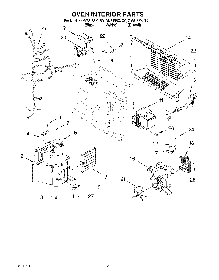 OVEN INTERIOR Diagram and Parts List for GM8155XJB0  Whirlpool Microwave