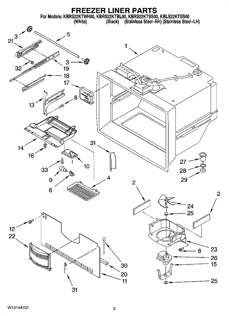 FREEZER LINER PARTS Diagram and Parts List for KBRS22KTSS00  KitchenAid Refrigerator