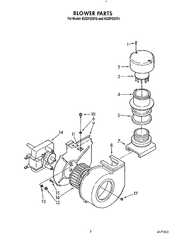 BLOWER Diagram and Parts List for KUDP220T3  KitchenAid Dishwasher