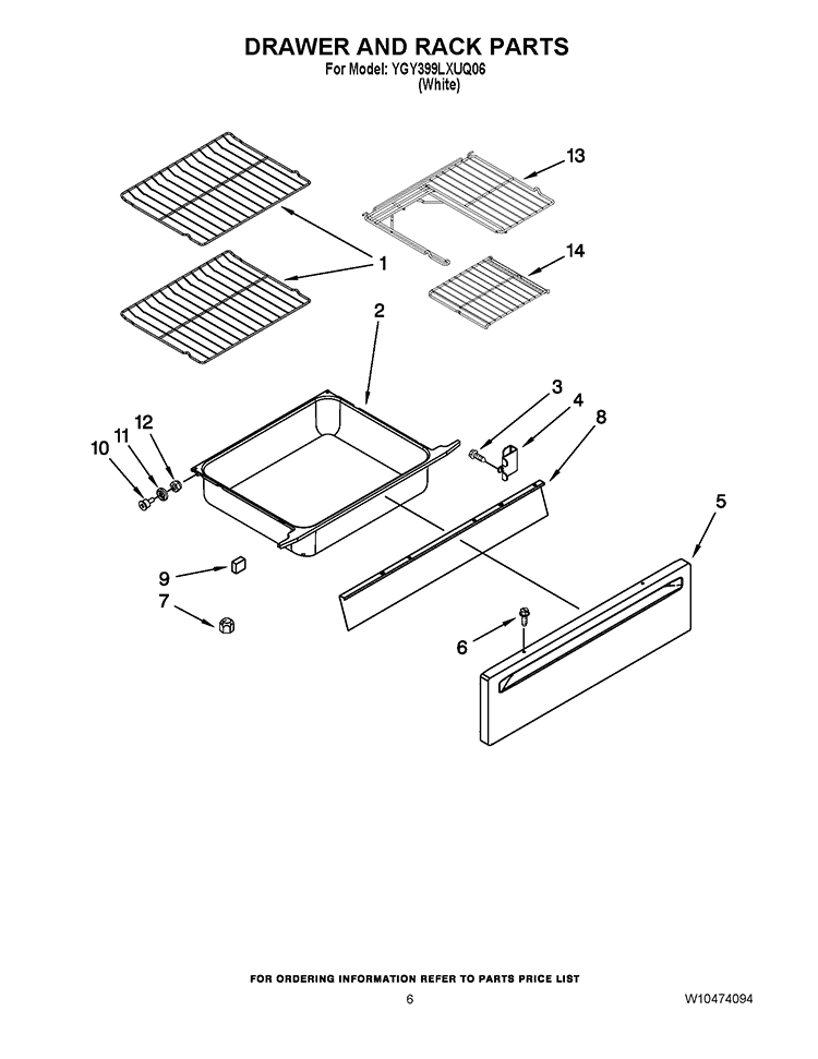 DRAWER AND RACK PARTS Diagram and Parts List for YGY399LXUQ06  Whirlpool Range