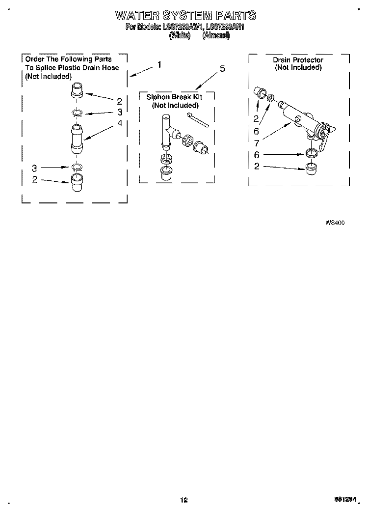 WATER SYSTEM Diagram and Parts List for LSS7233AW1  Whirlpool Washer