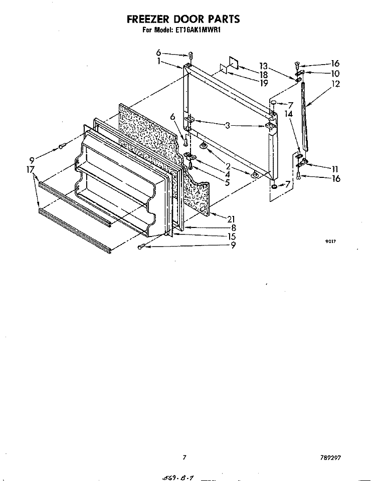 FREEZER DOOR Diagram and Parts List for ET16AK1MWR1  Whirlpool Refrigerator