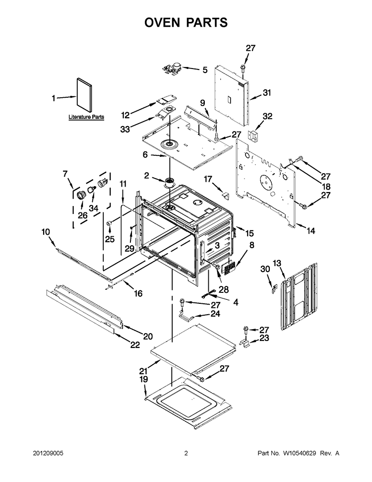 OVEN PARTS Diagram and Parts List for WOS51EC0AT01  Whirlpool Wall Oven