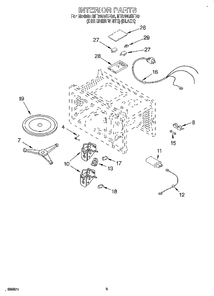INTERIOR Diagram and Parts List for MT9100SFB0  Whirlpool Microwave