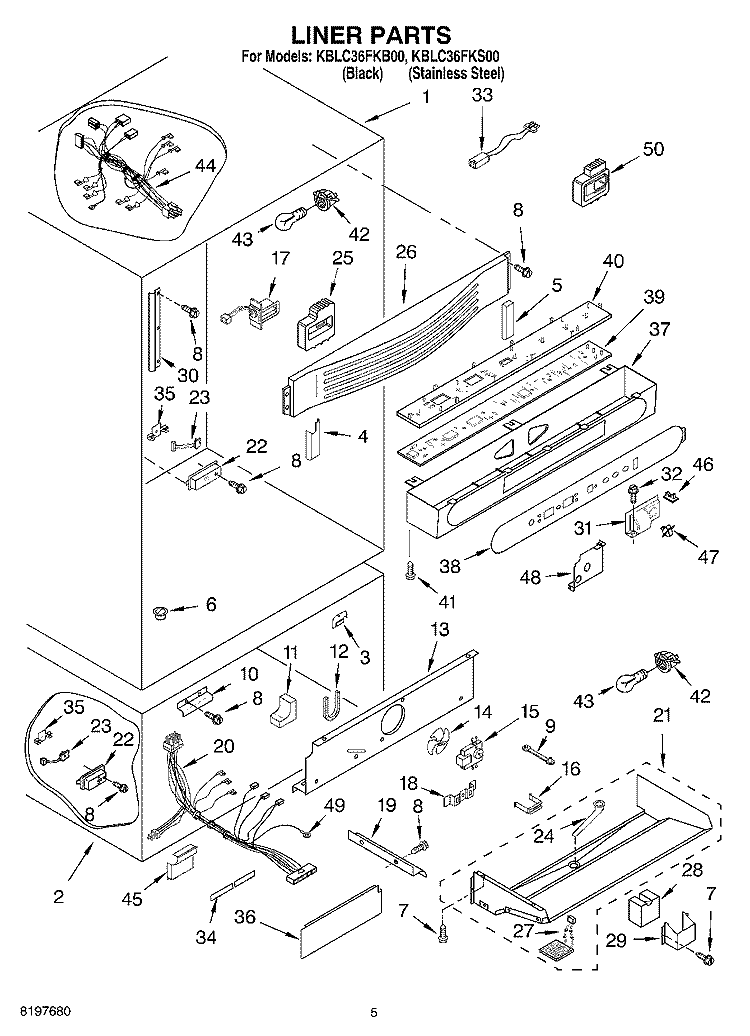 LINER Diagram and Parts List for KBLC36FKS00  KitchenAid Refrigerator