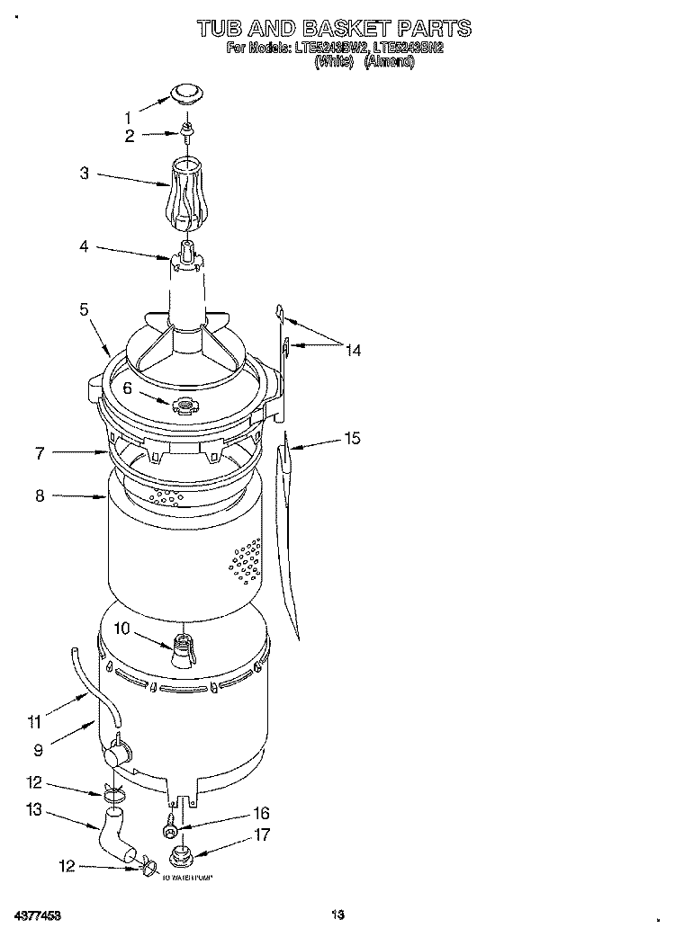 TUB AND BASKET Diagram and Parts List for LTE5243BW2  Whirlpool Washer Dryer Combo