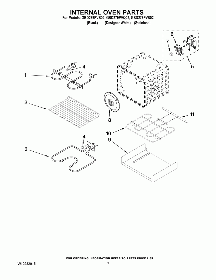 INTERNAL OVEN PARTS Diagram and Parts List for GBD279PVQ03  Whirlpool Wall Oven
