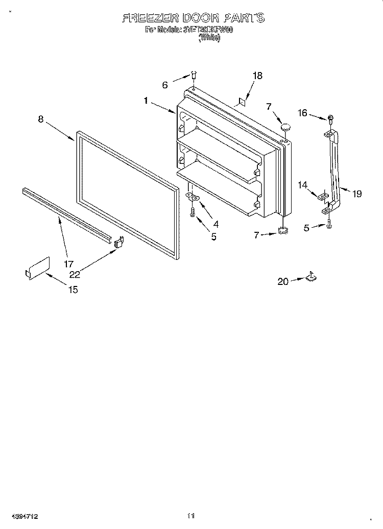 FREEZER DOOR, LIT/OPTIONAL Diagram and Parts List for 3VET20DKFW00  Whirlpool Refrigerator