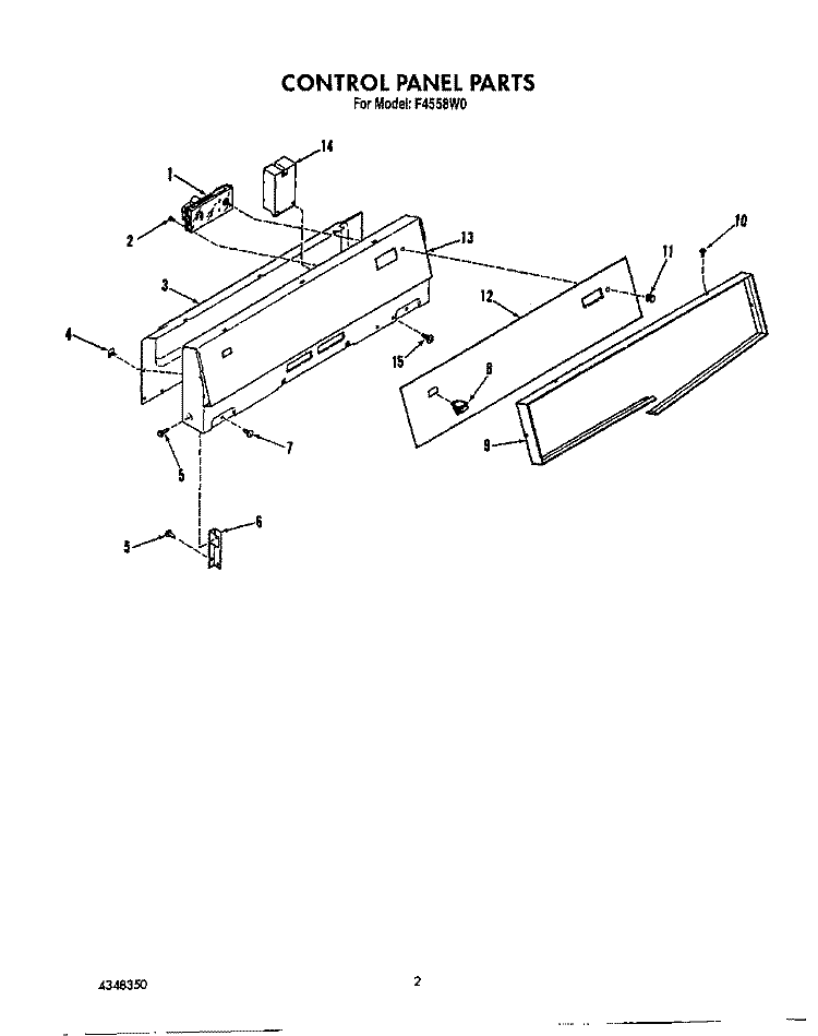 CONTROL PANEL, LITERATURE Diagram and Parts List for F4558^0  Whirlpool Range
