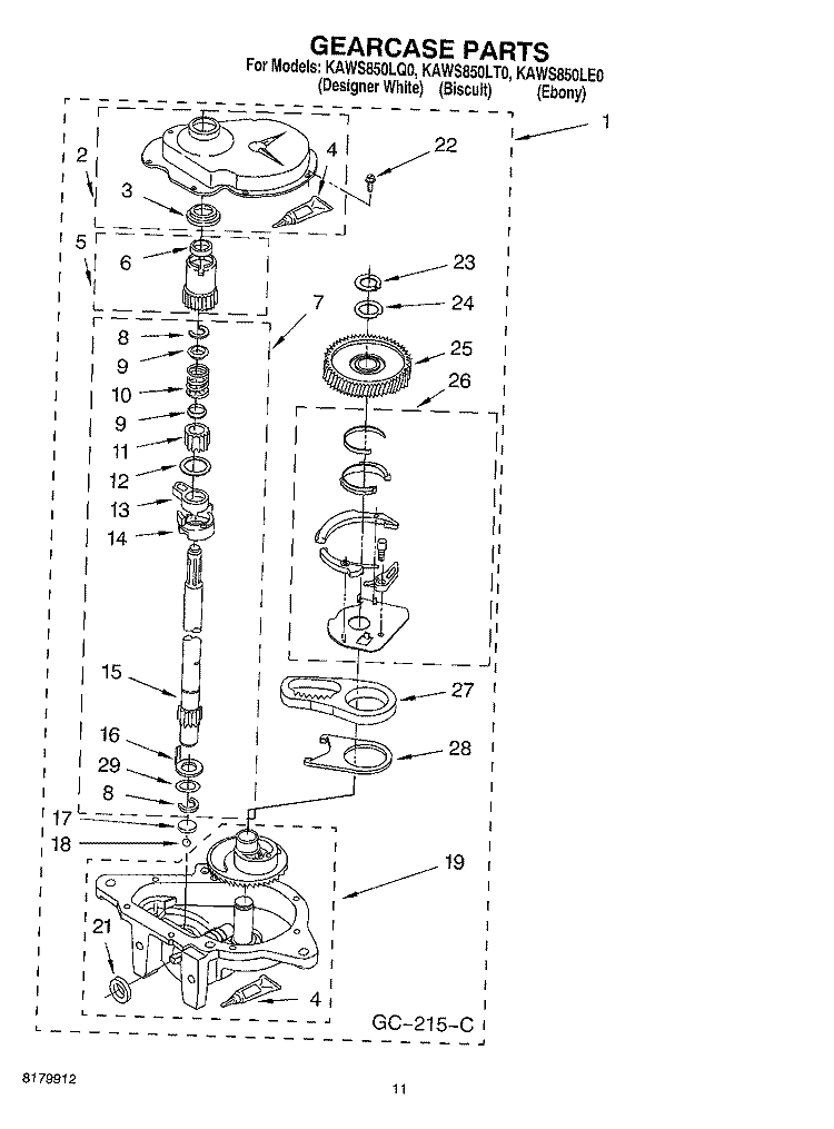 GEARCASE Diagram and Parts List for KAWS850LE0  KitchenAid Washer