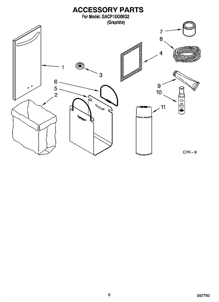 ACCESSORY  PARTS Diagram and Parts List for GACP15XXMG2  Whirlpool Trash Compactor
