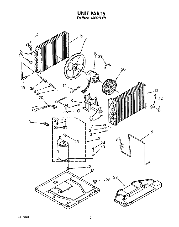 UNIT, LIT/OPTIONAL Diagram and Parts List for ACQ214XY1  Whirlpool Air Conditioner