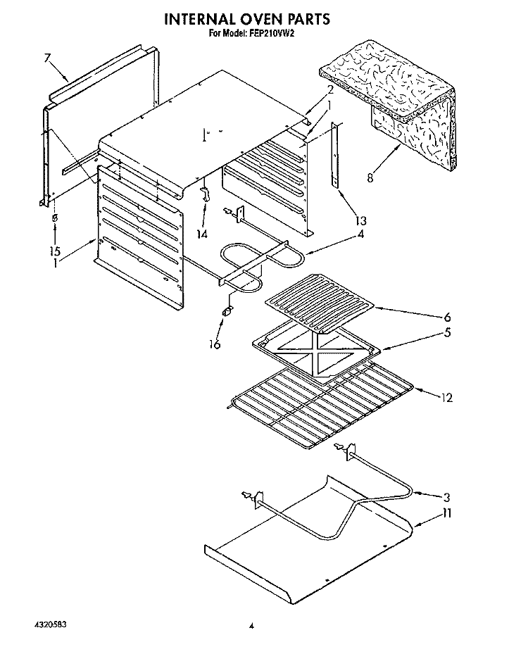 INTERNAL OVEN Diagram and Parts List for FEP210VW2  Roper Range