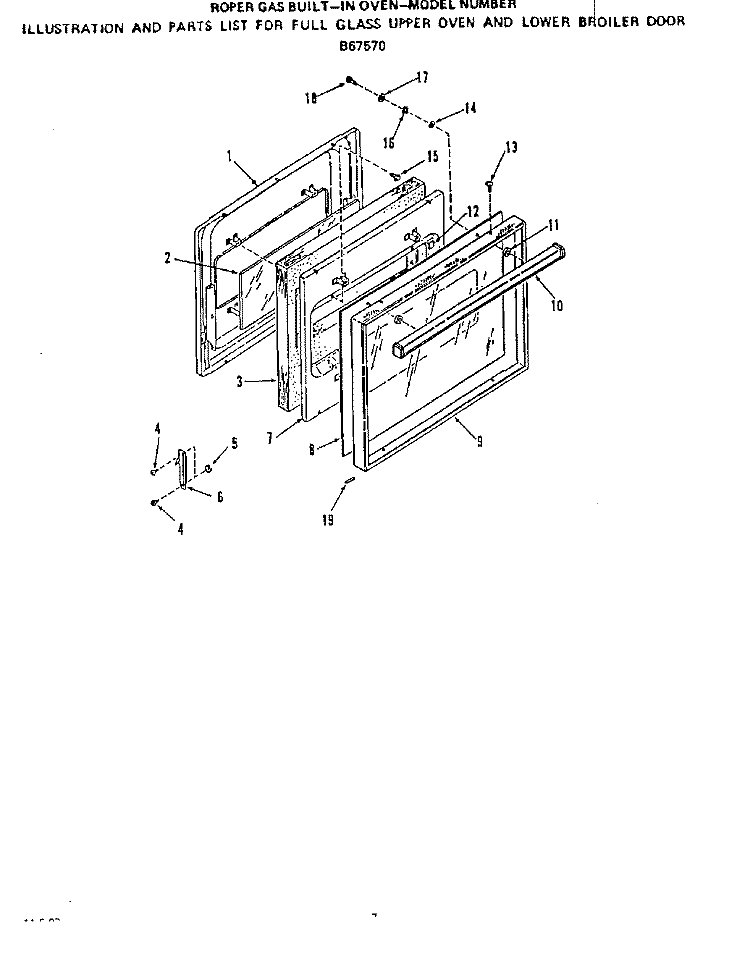 GLASS UPPER OVEN AND LOWER BROILER Diagram and Parts List for B6757B0  Roper Range