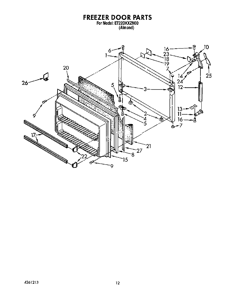 FREEZER DOOR Diagram and Parts List for ET22DKXZN00  Whirlpool Refrigerator
