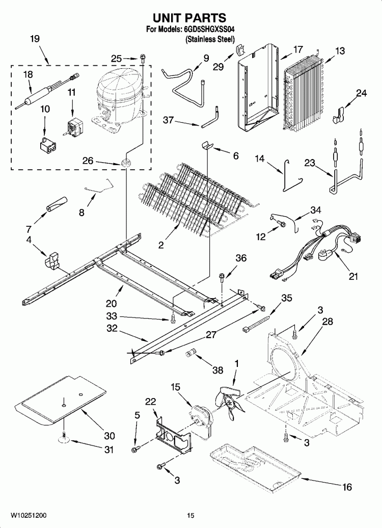 UNIT PARTS Diagram and Parts List for 6GD5SHGXSS04  Whirlpool Refrigerator