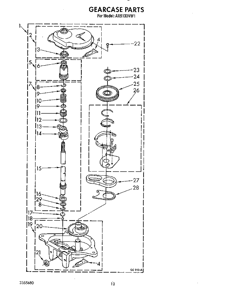 GEARCASE Diagram and Parts List for AX5133VG1  Whirlpool Washer