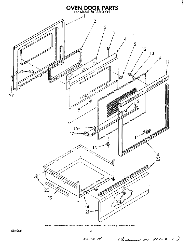OVEN DOOR Diagram and Parts List for RE953PXKT1  Whirlpool Range