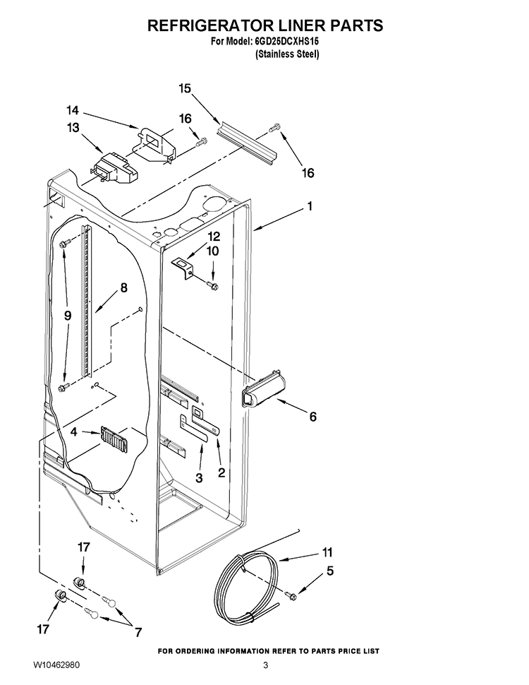 REFRIGERATOR LINER PARTS Diagram and Parts List for 6GD25DCXHS15  Whirlpool Refrigerator