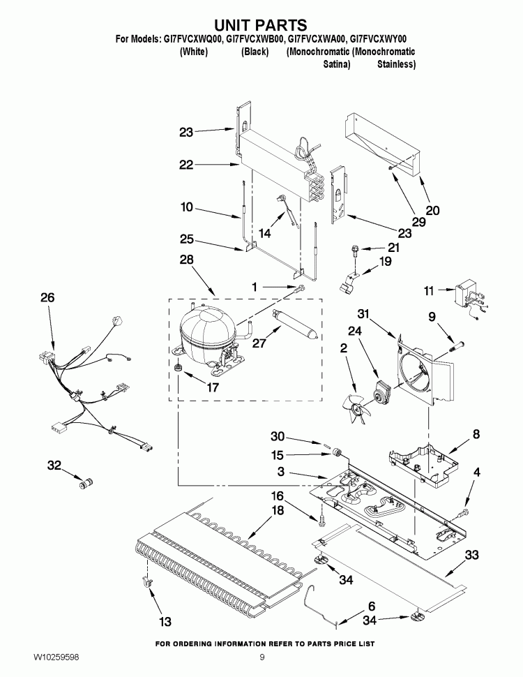 UNIT PARTS Diagram and Parts List for GI7FVCXWQ00  Whirlpool Refrigerator