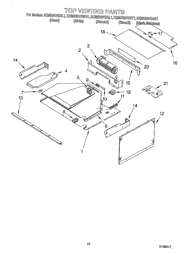 TOP VENTING Diagram and Parts List for KEMS307GBS1  KitchenAid Microwave Oven Combo