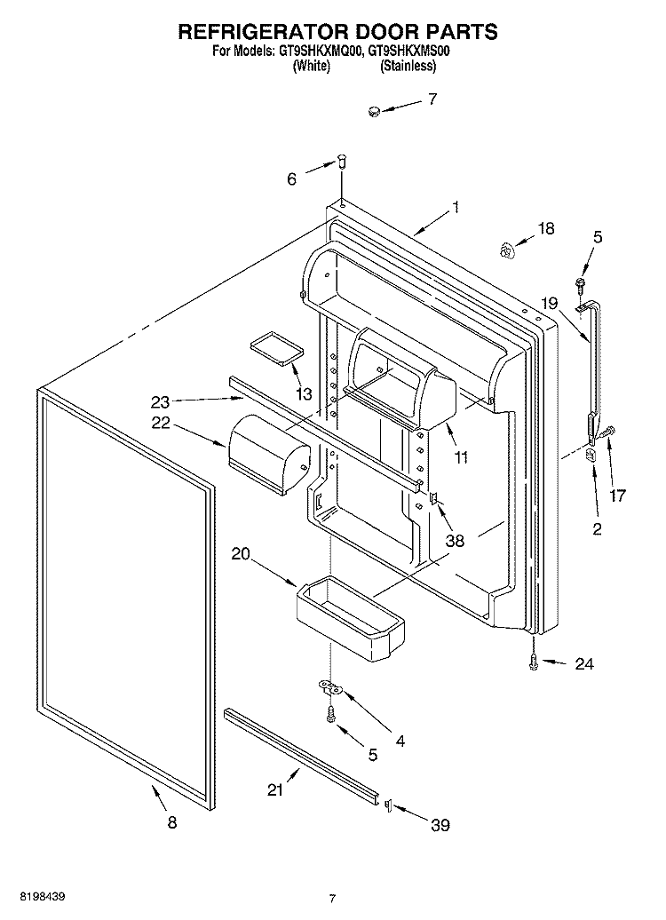 REFRIGERATOR DOOR PARTS Diagram and Parts List for GT9SHKXMS00  Whirlpool Refrigerator