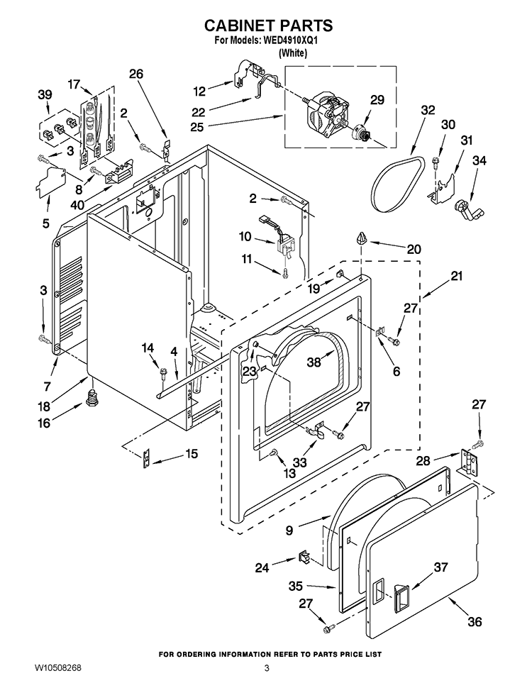 CABINET PARTS Diagram and Parts List for WED4910XQ1  Whirlpool Dryer
