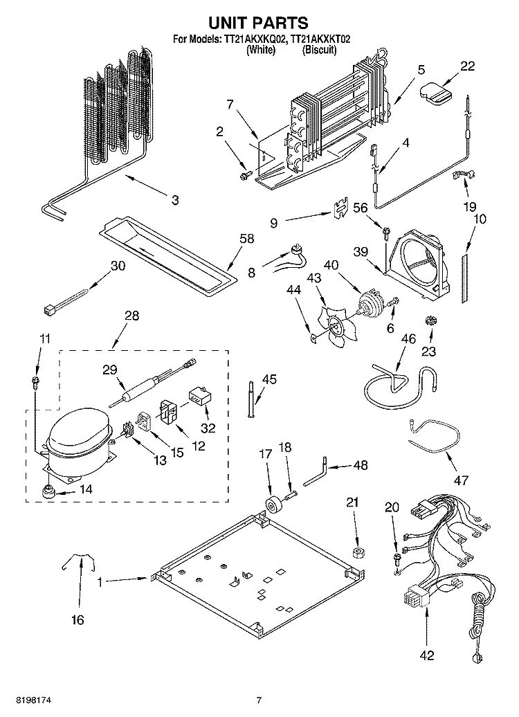 UNIT Diagram and Parts List for TT21AKXKQ02  Estate Refrigerator